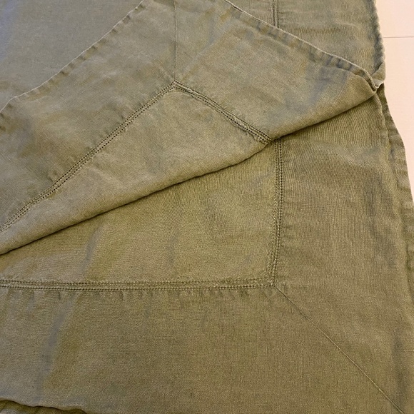 WIlliams Sonoma 100% Linen Tablecloth 65"x 84" Olive Green Hem-stitch Insert - Picture 6 of 8